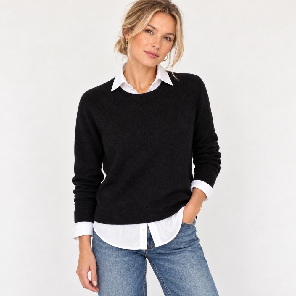 Quince Mongolian Cashmere Crewneck Sweater Womens Size M Black Classic Luxury